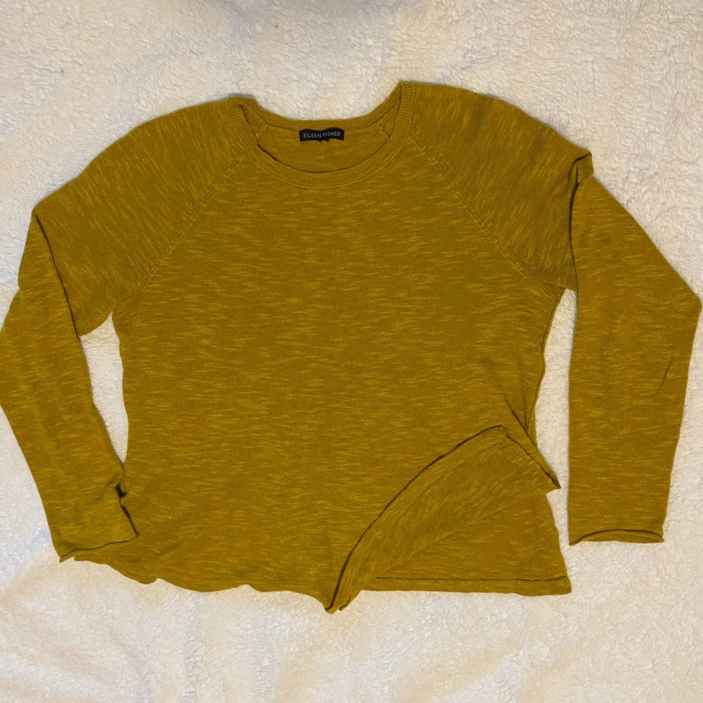 Eileen Fisher light sweater. Dark mustard color.